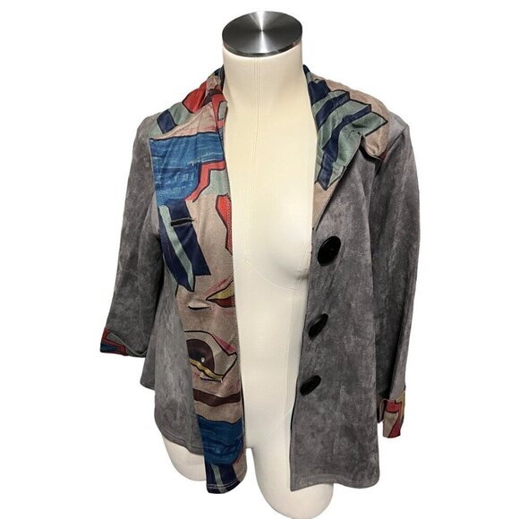 nwt faux suede retro button up closure 3/4 sleeve - Picture 3 of 7